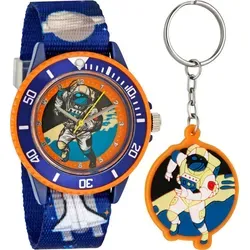 Kinderarmbanduhr mit Textilarmband und Schlüsselanhänger Motiv Astronaut Blau - 2-LD5350-3 Ostergeschenk - Blau