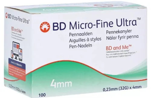 BD Micro-Fine Ultra Pen-Nadeln 0,23x4 mm - 100 Stück - Blutzuckermessgeräte, präzise und schmerzfreie Anwendung für Diabetiker, ideal für die Insulintherapie.