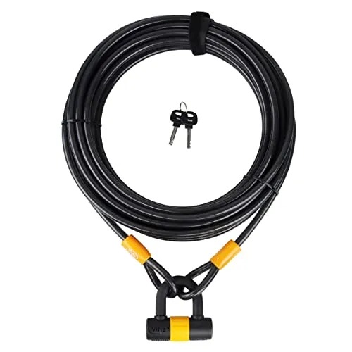 VINZ Kinabalu Kabelschloss/Schlaufenkabel ø12mm | 15 meter lang | Stahlseil mit Schloss mit Kunststoff ummantelt | Sicherung für Fahrrad Motorrad-Zubehör Boot Gartenmöbel | 3-15 meter lang