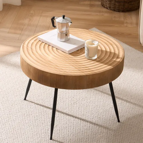 Beistelltisch Rund Holz 60x42 cm mit Jahresring-Design