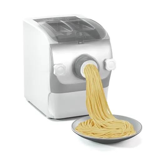 Klarstein Nudelmaschine Pastamania - Elektrischer Pastamaker mit 7 Teigdicken - Nudelmaschinen für perfekte Pasta zu Hause, 7 Aufsätze für individuelle Teigdicken und einfacher elektrischer Betrieb.