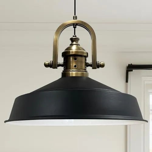 bamyum Asletl-Finke Hängelampe Industrial Schwarz Weiß Ø40cm - Elegante Pendelleuchte im Vintage-Design, ideal für Küche und Esszimmer. Höhenverstellbar und einfach zu installieren, bringt sie industriellen Charme in Ihr Zuhause.