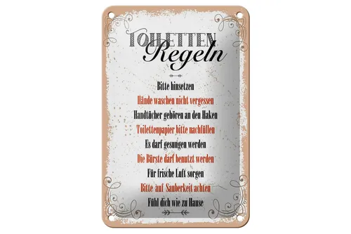 Blechschild Spruch lustig Toiletten Regeln 12x18 cm Geschenk Schild