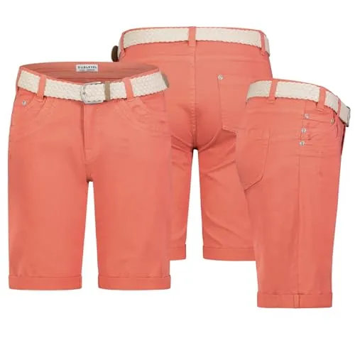 Stitch & Soul Damen Short Bermuda Kurze Hose Sommer Chino Stoff Hose mit Gürtel, Hosengröße:XXL / 44, Farbe:Middle-Orange