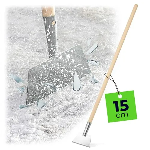 KADAX Eishacker, Eiskratzer mit Aluminiumkopf, Eisstößer mit Holzstiel, Werkzeug zum Eisentfernen, Eisscharre mit Aluminiumbeschlag, leichte Stoßscharre (15x8cm)