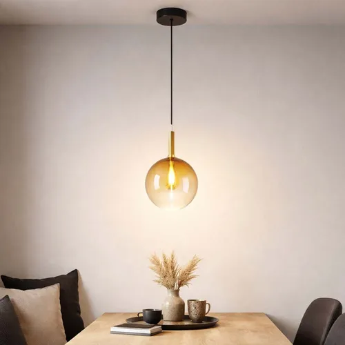 Pendellampe Hängeleuchte Vintage Retro aus Glas und Messing - Stilvolle 1-flammige Hängeleuchte für jeden Raum, mit warmweißem Licht und elegantem Design. Ideal für Wohnzimmer, Esszimmer oder Küche.
