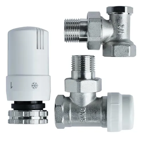4M+ Thermostat Heizung Winkel M30x1,5 – Heizkörperthermostat Weiß – Heizkörper Heizungsthermostat Winkel – Heizungsregler Eckform Komplett-Set, 6–28 °C