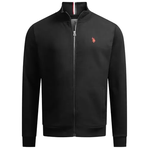 U.S. Polo Assn. Herren Sweatjacke (S-3XL) mit Stehkragen, Eingrifftaschen und Reißverschluss, Langarm P018 - Schwarz Rust - Gr.XL