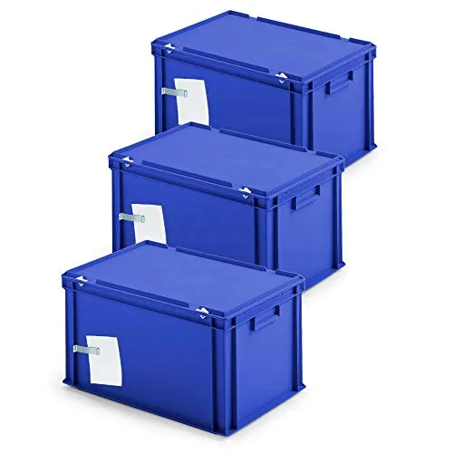 BRB Archivboxen 3er Set (A4, breiter Rücken) - Stapelbare Archivschachteln für je 7 Ordner, staubsicher in Blau mit Beschriftungsfeld und praktischem Griff für einfache Handhabung.