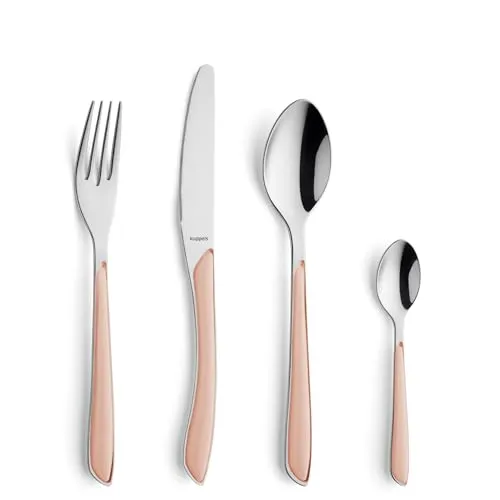 Kuppels Prisma Besteck Set für 6 Personen - 24-teiliges Besteckset aus rostfreiem Edelstahl mit bunten Kunststoffgriffen in Apricot. Spülmaschinenfest und ideal für stilvolle Essensmomente.