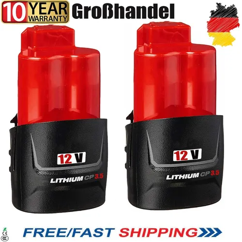 2X M12 Akku 12V M12B2 3,5Ah für Milwaukee - Zuverlässige 2er-Pack Lithium-Ionen-Akkus mit 3,5 Ah Kapazität für effiziente Leistung in Elektrowerkzeugen. Garantiert 10 Jahre Haltbarkeit und 60 Tage Geld-zurück-Garantie.