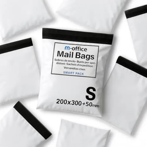 M-office Versandtaschen Selbstklebend 25 Stk S (200×250+50 mm) Versandtaschen wasserdicht selbstklebend für Kleidung, Pakete & Online-Shops – Recycelbar mit sicherem Verschluss