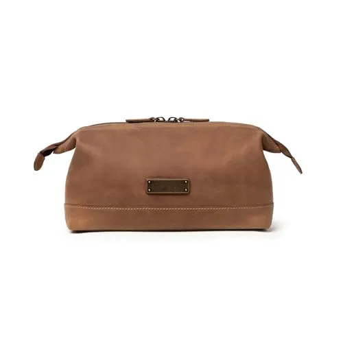 DRAKENSBERG Kulturbeutel »Ruby« Havanna-Braun - Hochwertiger Kulturbeutel aus echtem Büffelleder im Vintage-Look, handgefertigt und nachhaltig, ideal für Reisen und als stilvolles Geschenk.