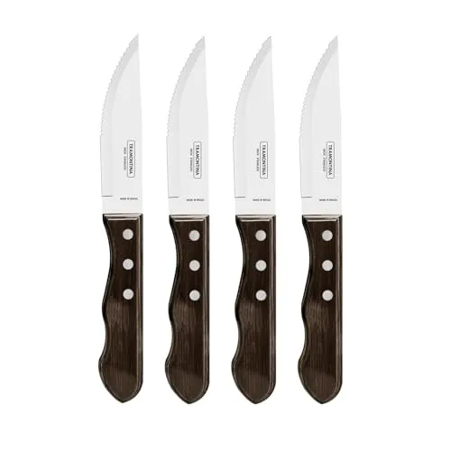 Tramontina JUMBO Steakmesser-Set - 4-teilig, rostfreier Edelstahl, spülmaschinenfest, mit FSC-zertifizierten Echtholzgriffen, ideal für BBQ-Liebhaber