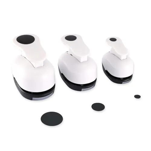 Paperfuel Kreisstanzer Set, Lochstanzer Papier, Schwarz Weiß Look, 8, 16 und 25 mm, 3 Stück, bis zu 220 g/m², Zum Papierbasteln, Srapbooking, Karten Basteln, Geschenkanhänger uvm.