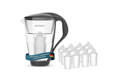 PearlCo Wasserfilter Glas Anthrazit inkl. 12 Filterkartuschen
