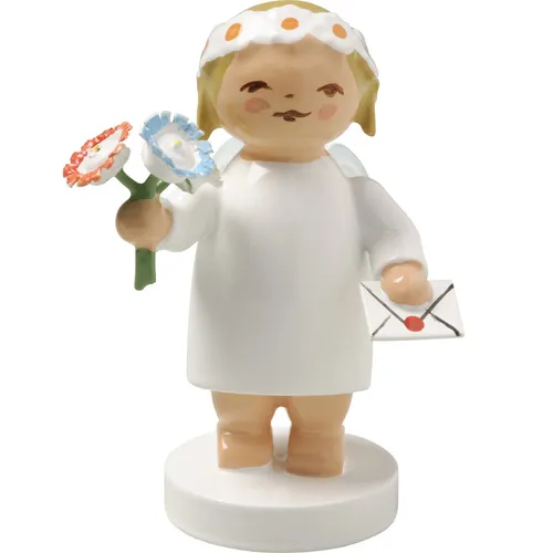 Wendt & Kühn Gratulantenengel mit Strauß und Brief, stehend - 4cm - Figuren & Skulpturen, handgefertigte Dekofigur aus Holz, perfekt für besondere Anlässe oder als liebevolles Geschenk.