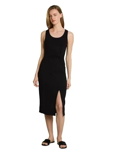 TOM TAILOR Denim Damen Kleid - Elegantes, ärmelloses Midi-Kleid mit Knotendetail und Schlitz, ideal für Freizeit und besondere Anlässe. Aus bequemem Single-Jersey-Stoff für hohen Tragekomfort. Perfekt für Frühling und Sommer.