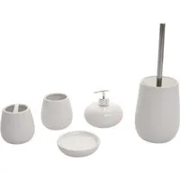 MCW Badset C72 5-teilig Weiß – Stilvolles Badezimmerzubehör - Dieses 5-teilige Badezimmer-Set aus hochwertiger Keramik sorgt für Ordnung und Stil. Es umfasst Seifenspender, Zahnbürstenhalter, Zahnputzbecher, Seifenschale und Toilettenbürstenhalter. Modernes Design, ideal für jedes Bad!