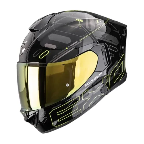 Scorpion EXO-530 Air Integralhelm - Schwarz/Dunkelgrau/Neon-Gelb - L - Sport-Touring Integralhelm mit verbesserter Belüftung und Geräuschdämmung. Für optimalen Komfort und Sicherheit beim Fahren. Integrierte Sonnenblende und individuelles Wangenpolstersystem.
