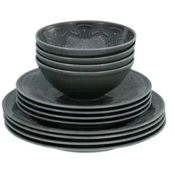 Creatable Tafelservice 12-teilig, Dunkelgrau - Orientalisches Geschirrset aus Keramik, ideal für stilvolle Dinnerpartys und besondere Anlässe.