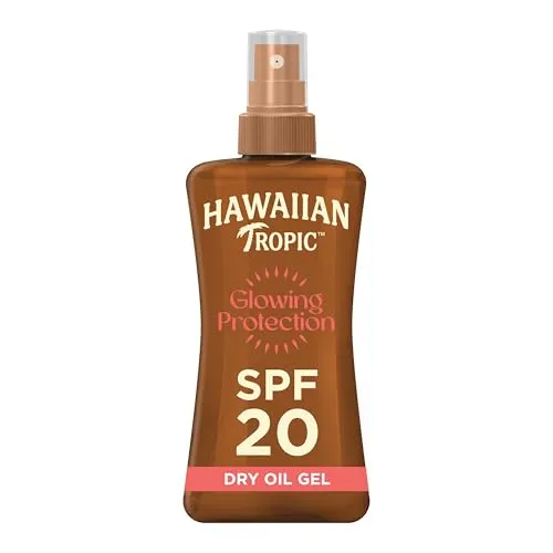 Hawaiian Tropic Glowing Protection Dry Oil Spray SPF 20 - Sonnenschutzmittel für Damen, 200 ml, feuchtigkeitsspendendes Bräunungsgel mit schimmerndem Effekt für einen strahlenden Teint.