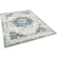 Pergamon Designer Teppich Pop-Vintage Blau Creme 80x150cm - Stylischer gewebter Teppich in Vintage-Design, aus strapazierfähigem Polypropylen. Pflegeleicht und ideal für jeden Raum, verleiht er Ihrem Zuhause einen modernen Akzent.