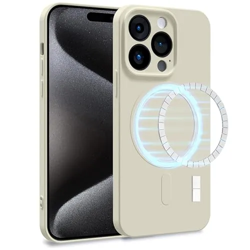 MyGadget Hülle für Apple iPhone 15 Pro [ kompatibel mit MagSafe ] - Zweilagige Handyhülle mit Kameraschutz - Cover mit Innenfutter & Silikon außen - Eierschale