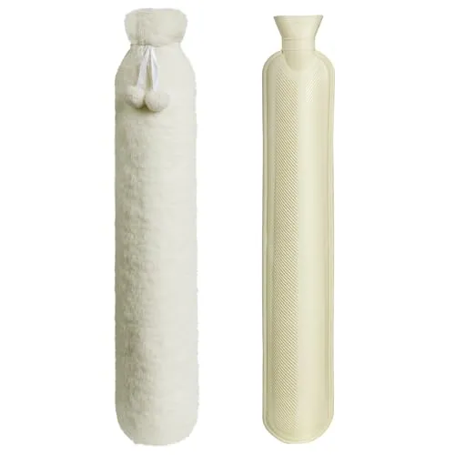 Homealexa Wärmflasche mit weichem Bezug 2 Liter, Hot Water Bottle Bettflasche Schlauch-Wärmflasche für Rücken Nacken Schulter und Unterleib Nackenwärmflasche (Beige)