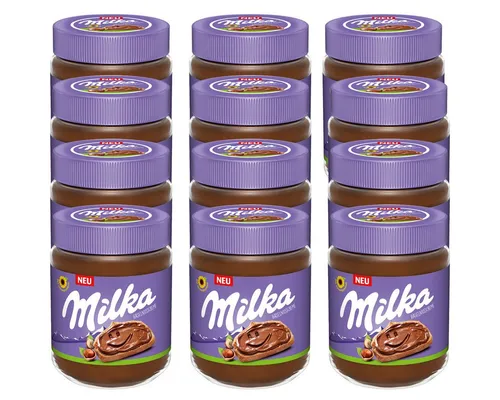 MILKA Haselnusscreme Brotaufstrich 350g 12er Pack - Genießen Sie den köstlichen MILKA Haselnusscreme Brotaufstrich aus feinstem Kakao und Haselnüssen. Ideal für ein himmlisches Frühstück auf Brot oder Brötchen – für einen perfekten Start in den Tag!