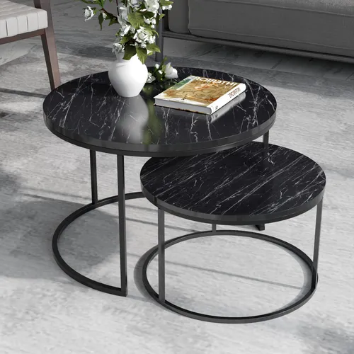[en.casa] Couchtisch 2er Set Skagen – Stilvolle Beistelltische mit Marmoroptik