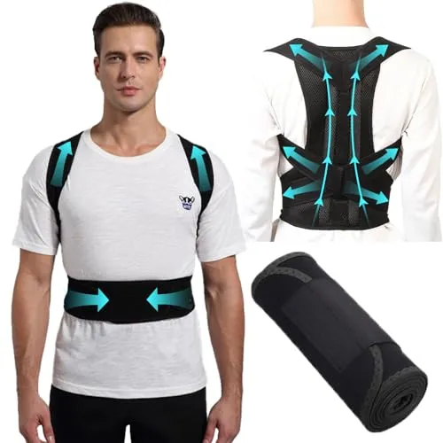 Thoquene Gerader Rücken Geradehalter mit Taillenstützgürtel Set, Ruckenhalterung Korrektur Damen Herren, Verstellbare Haltungstrainer
