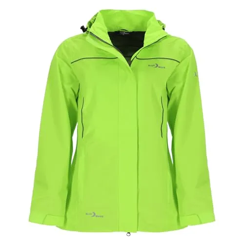 Blue Wave Damen Regenjacke Klea Verstaubar - Wasserdichte Outdoor-Jacke in Neongelb - Funktionsjacken mit 10.000 mm Wassersäule und verstaubarer Kapuze, ideal für Outdoor-Aktivitäten und wechselhaftes Wetter.