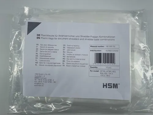 PE-Seitenfaltensack für HSM SECURIO B22, B24, AF150, AF300, Classic 104.3, 105.3