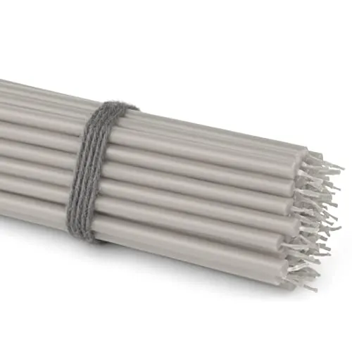 NKlaus 50x Stabkerzen Grau 16 cm Dünne Paraffinkerzen rußfrei & tropffrei Lange Brenndauer Graue Kerzen für Deko, Trauer & Zeremonien 36115