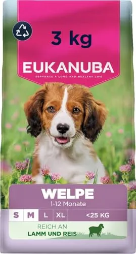 Eukanuba Welpenfutter mit Lamm und Reis für kleine und mittelgroße Rassen - Premium Trockenfutter für Junior Hunde, 3 kg