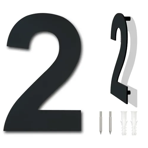 Produktbild Gebürsteter moderner Edelstahl Hausnummer-203mm hoch-schwarze Beschichtung, schwebende Erscheinung (Nummer 2)