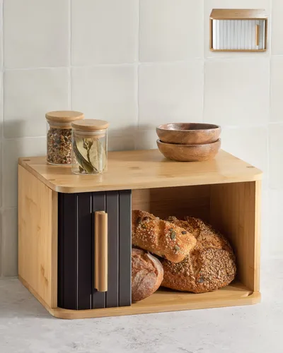 Holz Roll Brot Kasten Schwarz von Praknu