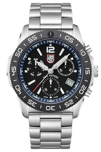 Luminox Pacic Driver Chrono Uhr für Herren in der Farbe Silber mit Armband aus Edelstahl, Wasserdichtigkeit: 20 bar, Gehäusedurchmesser: 44 mm, XS.3143.M