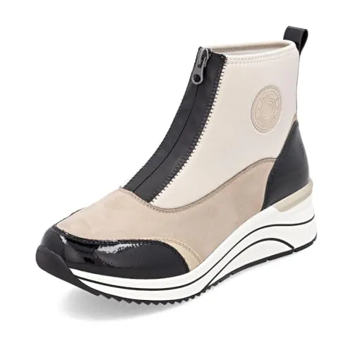 Remonte Keilsneaker Casual-Boots, Stiefelette, Plateauboots - Wanderschuhe mit Lite’n Soft Ausstattung für optimalen Komfort, knöchelhoch und modisch in beige-schwarz, ideal für lange Spaziergänge oder den Alltag.