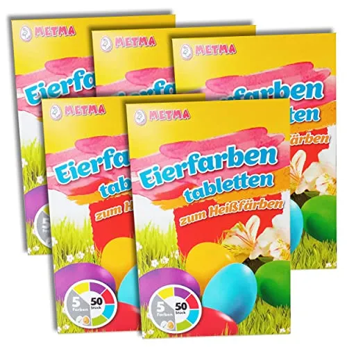 5x Eierfarbe Packung zum Heißfärben 25 Tabletten blau, gelb, grün, rot, lila Ostereierfarbe Färbefarbe
