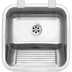 VBChome Ausgussbecken 45 x 45 cm - Edelstahl Waschtrog mit Ablaufgarnitur - Sanitärinstallation: Hochwertiges Ausgussbecken aus rostfreiem Edelstahl mit kratzunempfindlicher Satinstruktur, ideal für Hygiene und Langlebigkeit in Gewerbe und Garten.