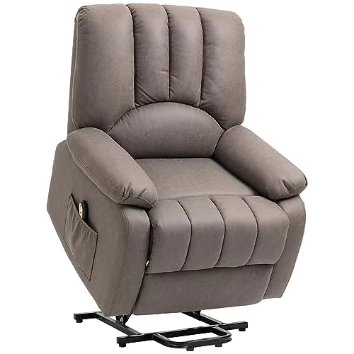 HOMCOM Elektrischer Sessel mit Aufstehhilfe Relax-Sessel mit verstellbarer Rückenlehne aus Mikrofaser mit Fußstütze und Fernbedienung
