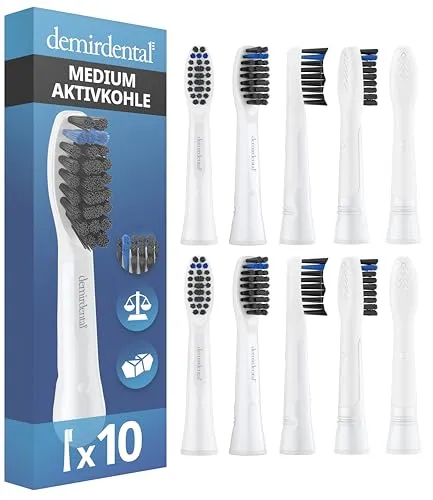 Aufsteckbürsten von demirdental für Oral-B Pulsonic Aufsteckbürsten mit Aktivkohle, Medium Aufsteckbürsten, Ersatzbürsten für natürliche Reinigung, Weiß 10 Stück
