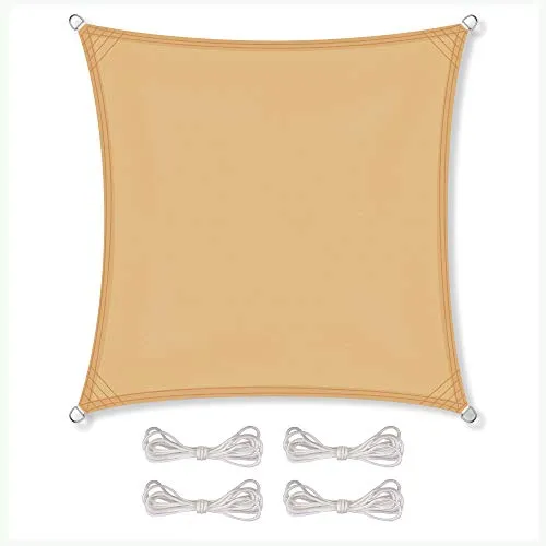 CelinaSun Sonnensegel wasserdicht PES Quadrat 2x2m Sand beige UPF 50+ Premium Sonnenschutz inkl Befestigungsseile