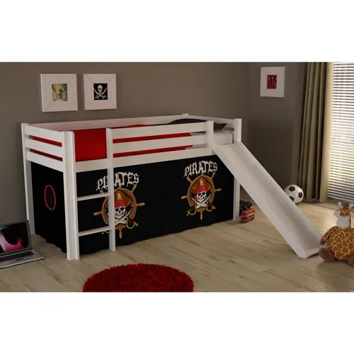 Hochbett mit Rutsche Pino - Spielbett für Kinder - Betten & Bettgestelle: Hochbett aus massivem Kiefernholz mit Rutsche, ideal für kreative Spielstunden im Kinderzimmer.