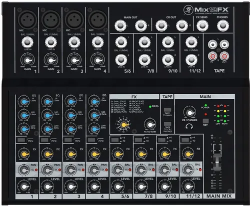 Mackie Mix12FX - 12-Kanal Kompaktmischpult - Mischpulte mit 4 Mic/Line Eingängen in studiotauglicher Qualität, 12 erstklassige Effekte für professionelle Klangbearbeitung und hohe Flexibilität.