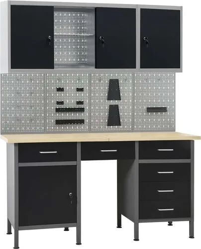 The Living Store Werkbank mit 4 Werkzeugwänden und 2 Wandschränken