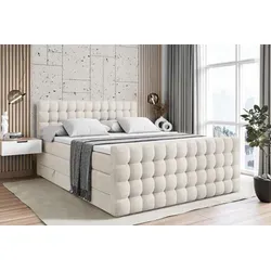 ALTDECOR Boxspringbett VIONE Z KING 120x200 cm Beige Samt - Boxspringbett mit 2 Bettkästen für optimale Stauraumnutzung, inklusive einer hochwertigen H3 und H4 Matratze für erholsamen Schlaf. Robuste Konstruktion und pflegeleichter Polsterstoff machen es ideal für jedes Schlafzimmer.