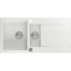 Einbau-Granitspüle mit Tropffläche, 96x48 cm, weiß